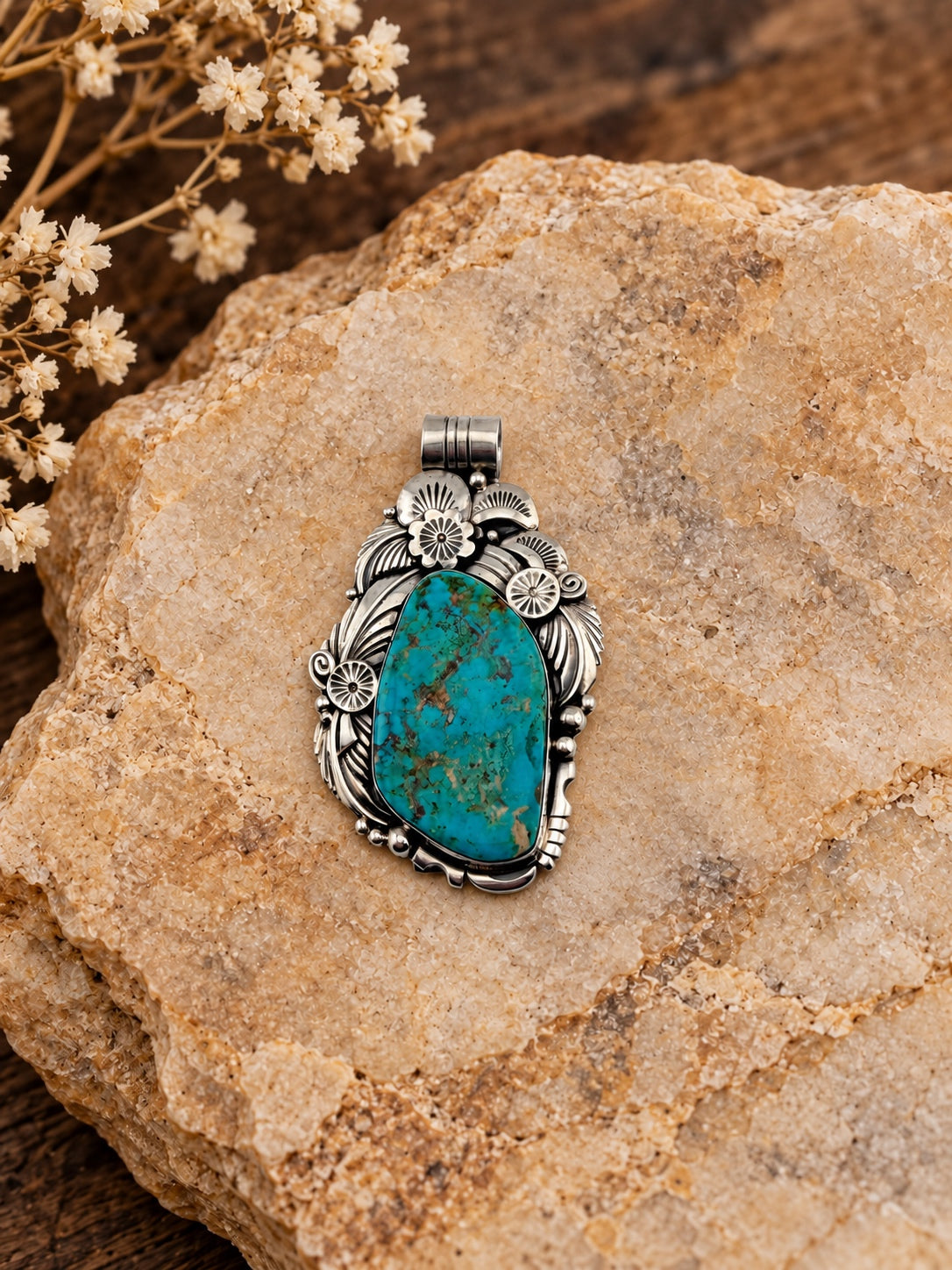 Floral Turquoise Sterling Silver Pendant