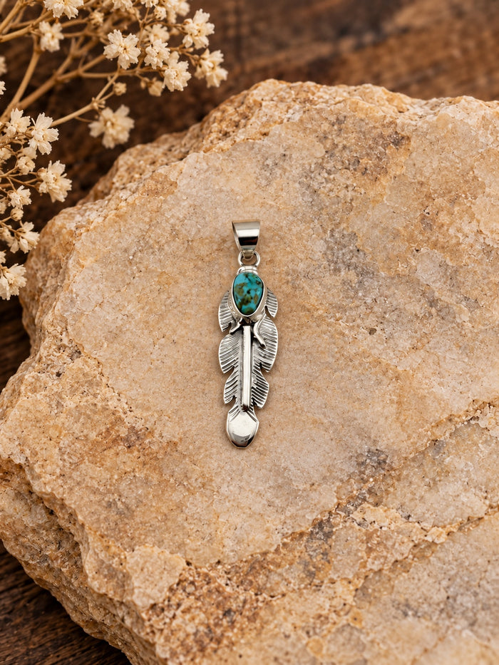 Turquoise Feather Sterling Silver Pendant